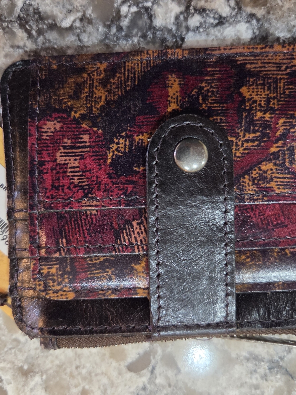 Patricia Nash Floral Pattern Leather Wristlet Clutch - Burgundy, Brown, Gold